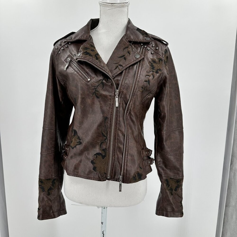 Montana Co., Jacket Coat, Women's FAUX Leather Jacket, Embellished Studded SZ M